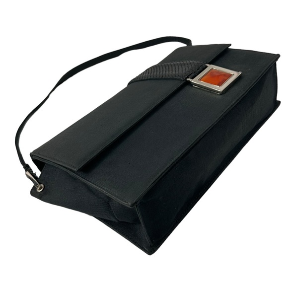 Vintage GIANNI VERSACE black canvas shoulder bag snake trim with duster - Picture 12 of 16